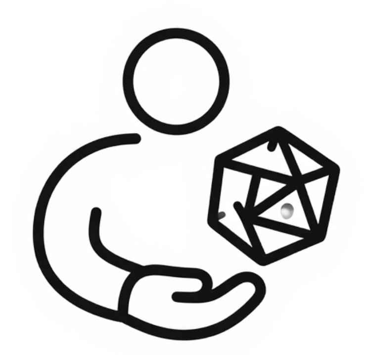 Icon of a person holding a D20 die